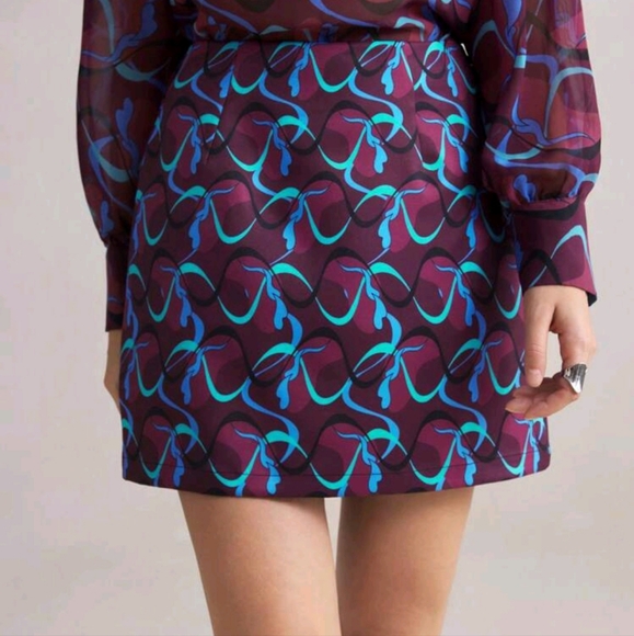 Women Purple Geometric Print Skirt, Autumn/Winter, Christmas, New Year's - Picture 3 of 4
